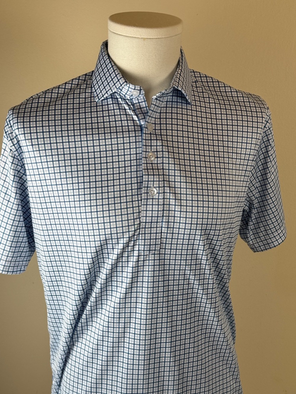 Collars & Co. Men’s Small Blue Tattersall Semi Spread Collar Polo